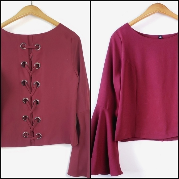 NEW! DESIGN LAB Founce Sleeve & Lace Up Blouse Small. - Picture 1 of 8